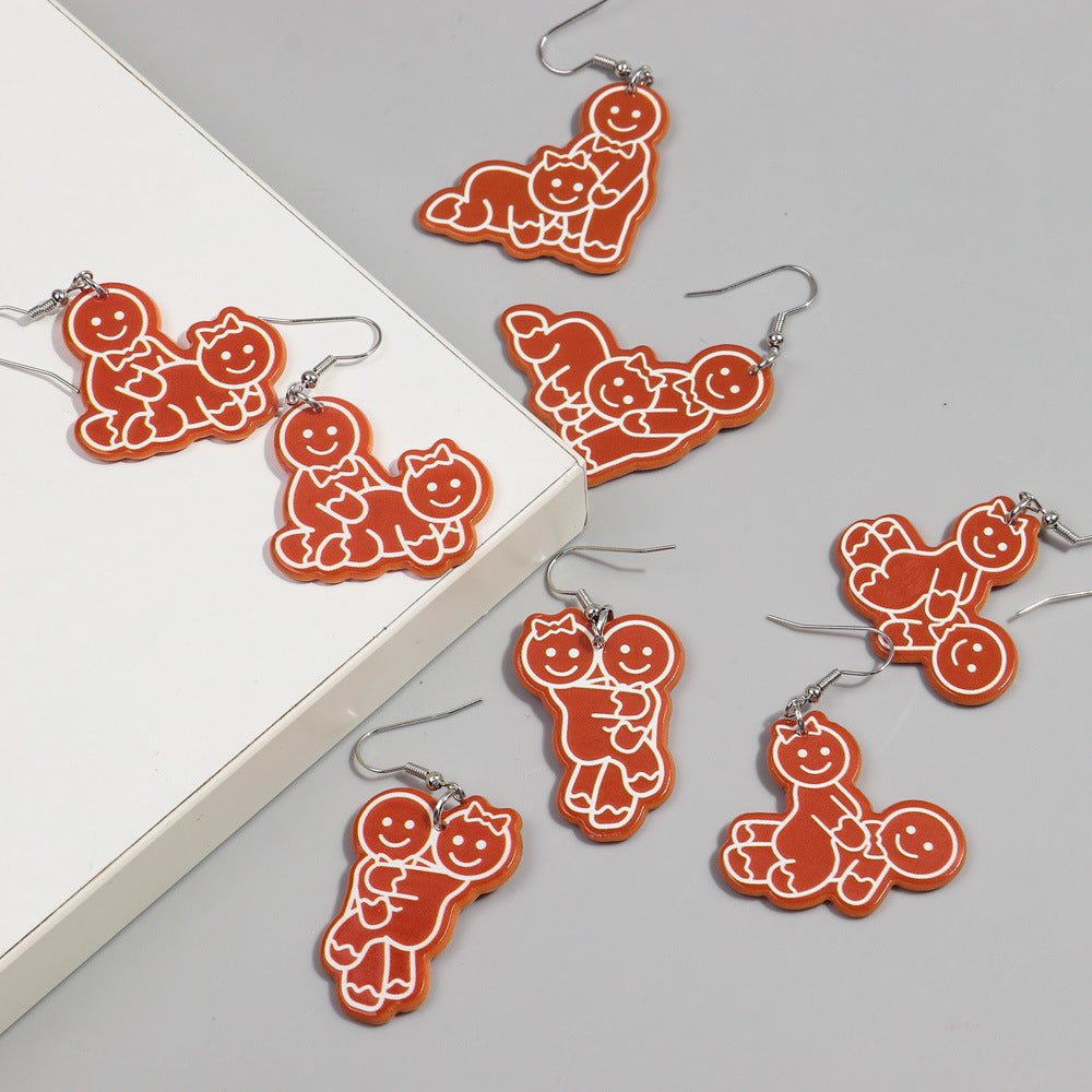 Wholesale Christmas Funny Round Cookie Man Acrylic Earrings