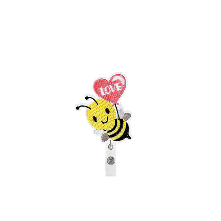 Wholesale ABS Cute Bee Sunflower Felt Fabric Badge Scroll Retractable Keychain
