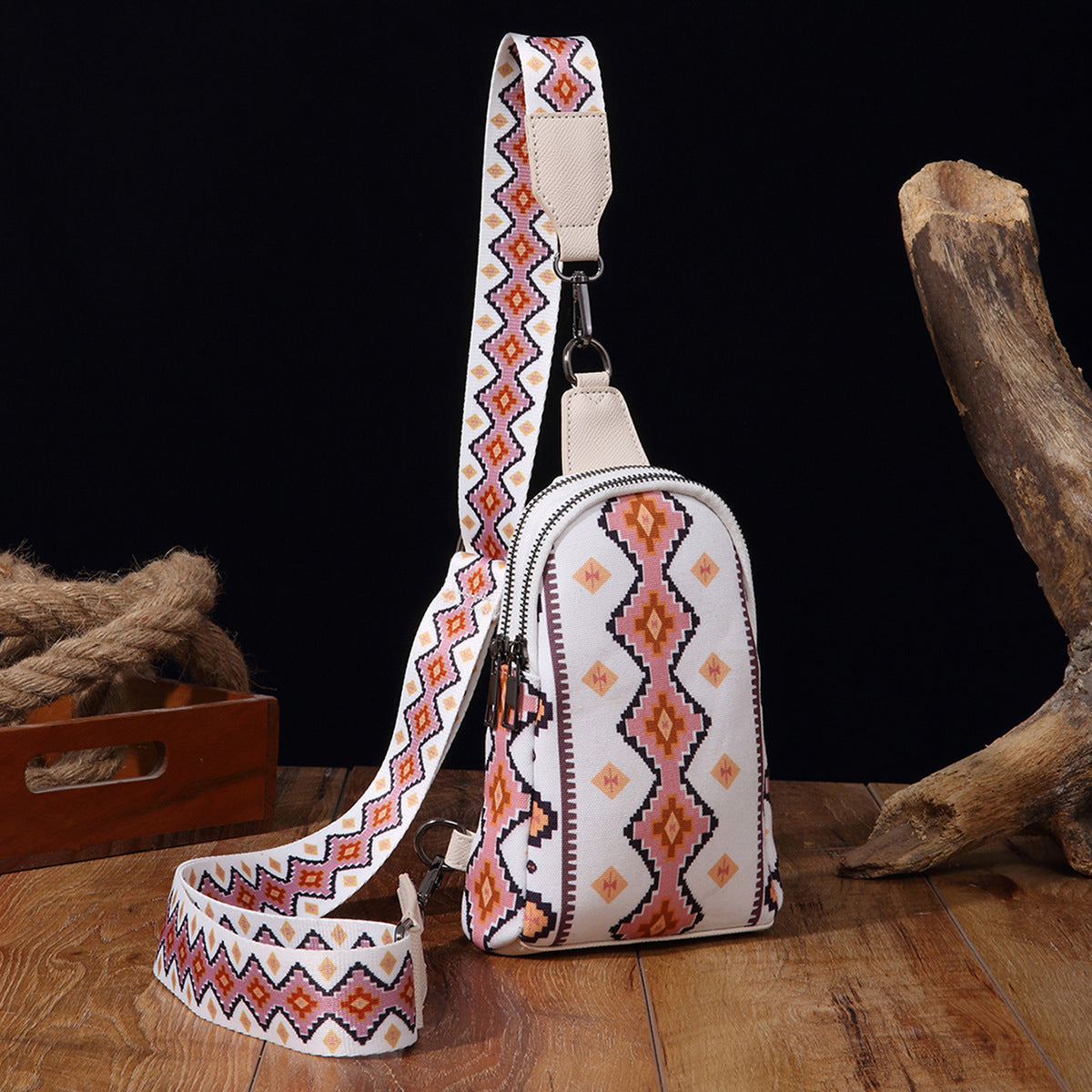 卸売ヴィンテージ アステカ キャンバス プリント ボヘミアン チェスト バッグ クロスボディ バッグ
