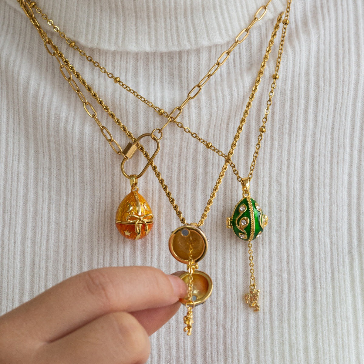 Wholesale Easter Eggs Can Open Little Angel Pendant Copper Necklace