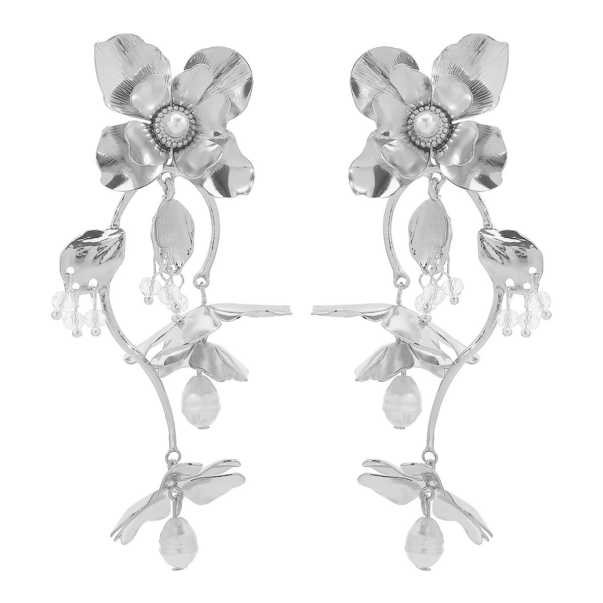 Wholesale Metal Everlasting Flower Retro Exaggerated Alloy Inlaid Pearl Earrings