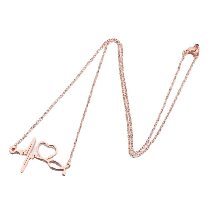 Wholesale Stainless Steel Love Heartbeat Electrocardiogram Necklace Clavicle Chain
