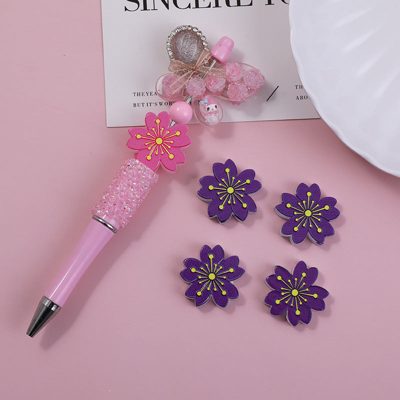 Wholesale 10pcs Through-hole double-sided embossed cartoon cherry blossom beads