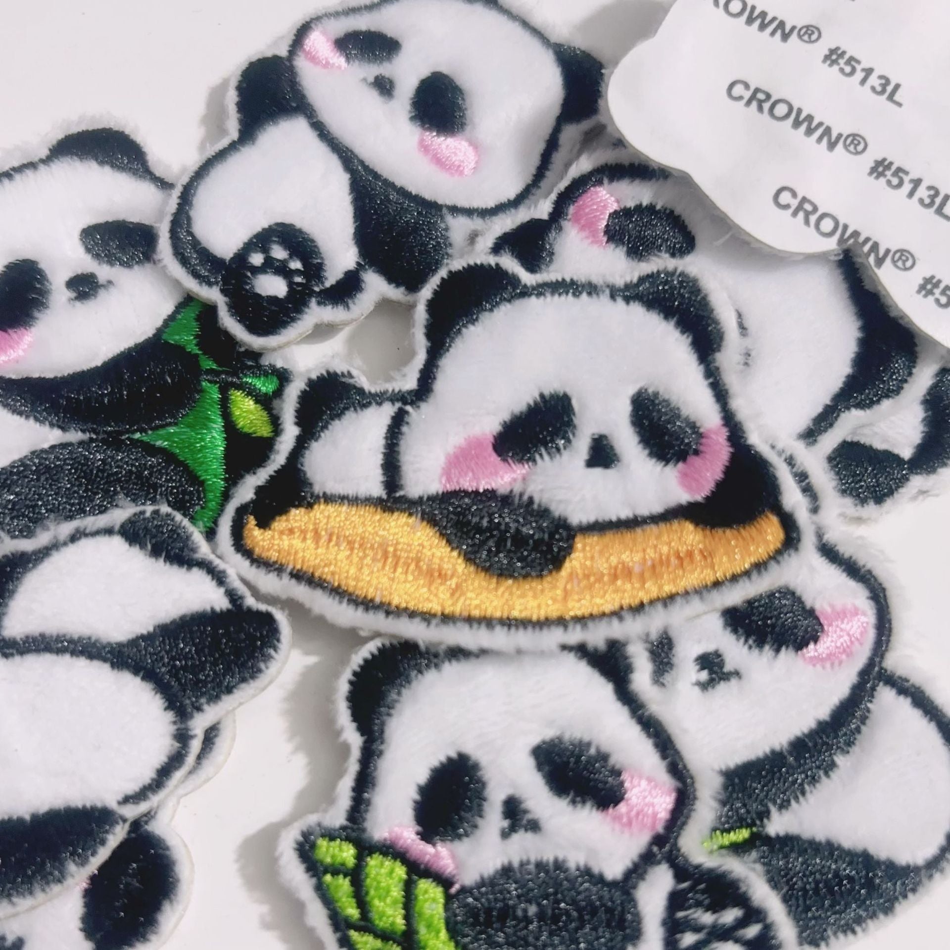 Wholesale 10pcs Self-Paste Plush Cartoon Panda Embroidered Cloth Sticker DIY Accessories