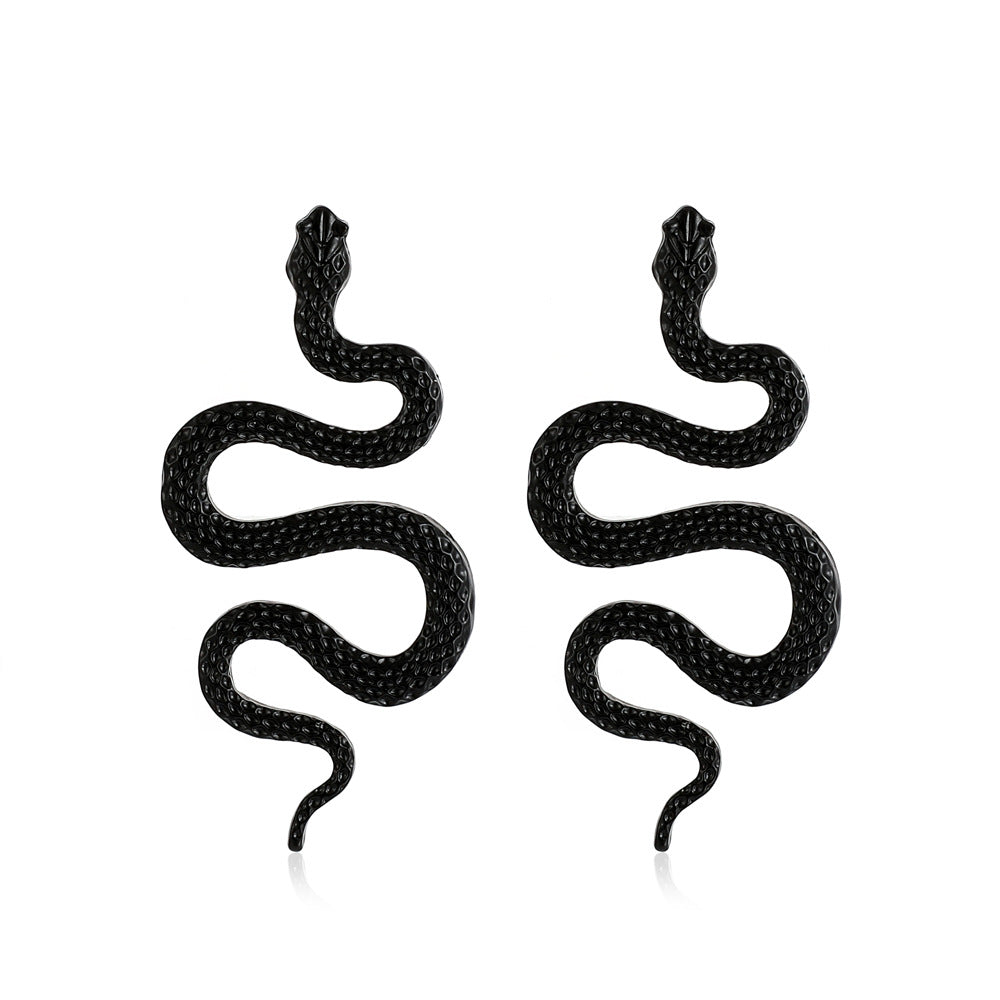 Wholesale Retro Exaggerated Snake Punk Geometric Alloy Carved Animal Snake Earrings
