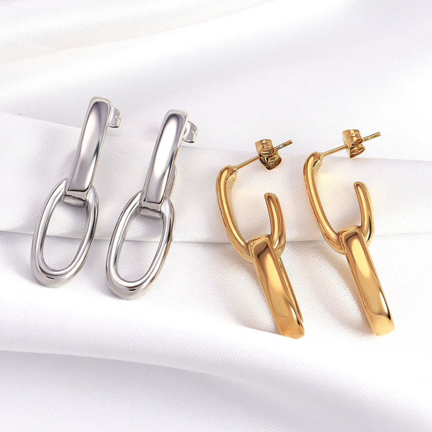 Wholesale 18K Gold Plated Oval Interlocking Earrings