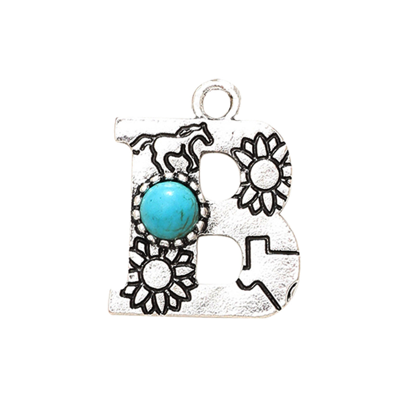 Wholesale of Western Wind Letter Natural Turquoise Alloy Letter Keychain Accessories