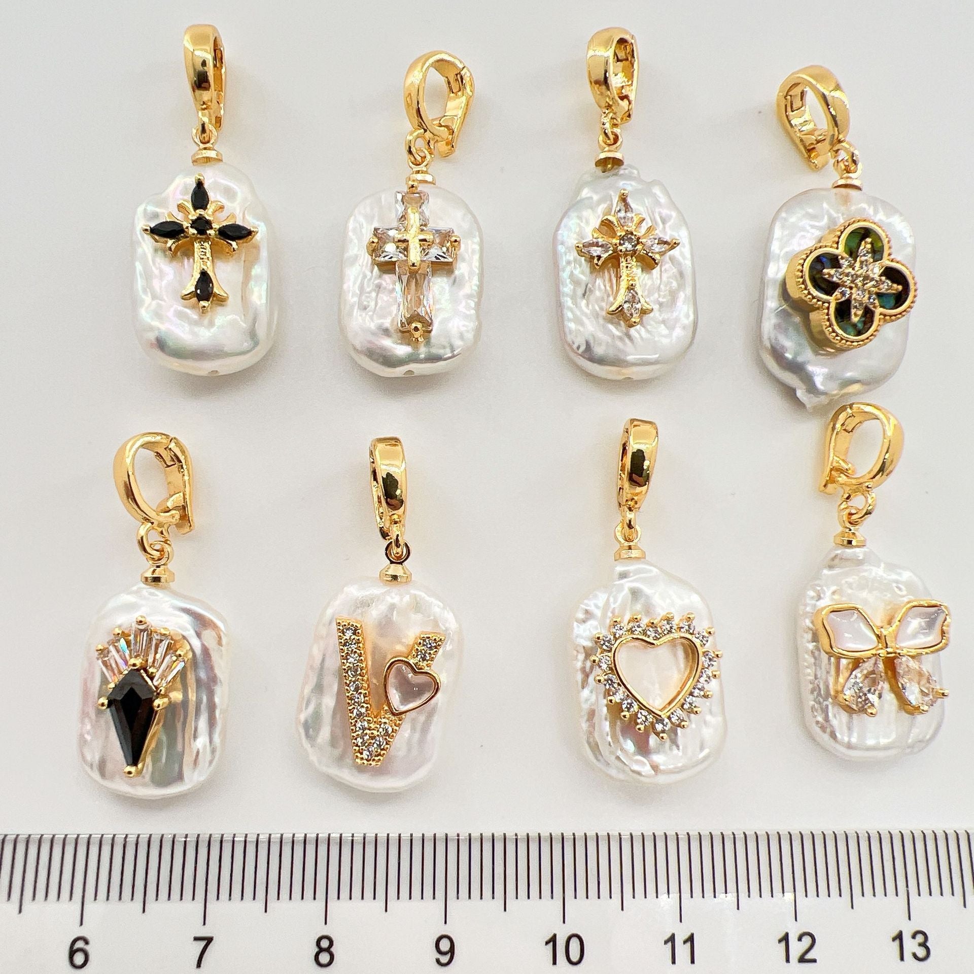 Wholesale Copper gold plated inlaid pearl shell cross butterfly heart pendant