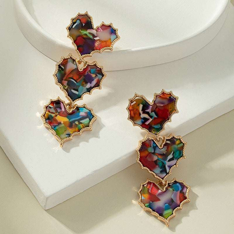 Wholesale Valentine's Day Colorful Acetate Heart Earrings