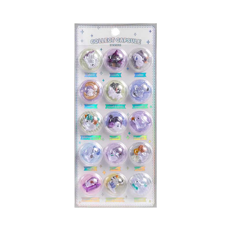 Wholesale Capsule Creative Illustrations Embossed Crystal 3D Stickers