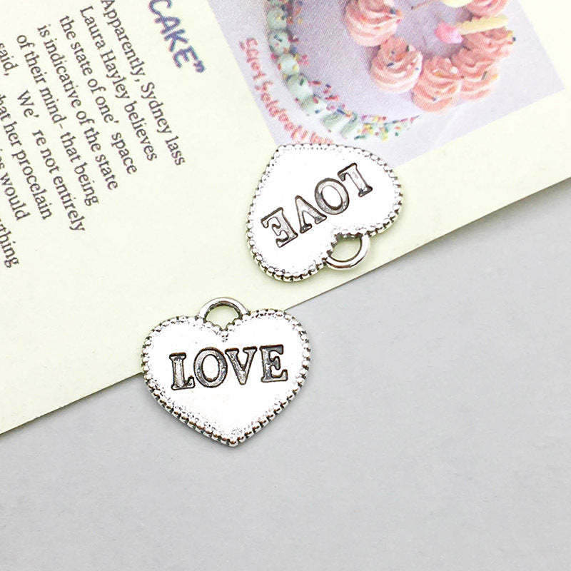Wholesale 1 Antique Silver Alloy Simulation Heart-shaped English Letter DIY Pendant