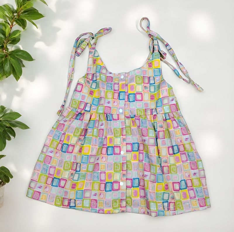 Wholesale Baby Girl Cotton Sundress With Plaid Pattern Strap Casual Beach Outfit Summer Kids Fashion