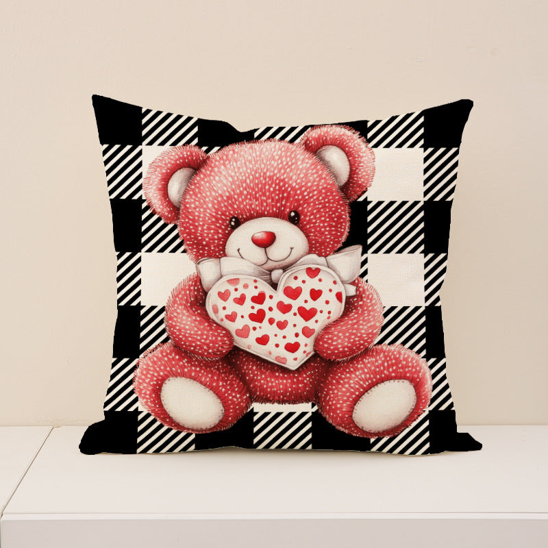 Wholesale  Plaid Printed Love Pillow Valentine' s Day   Bedside Cushion Linen