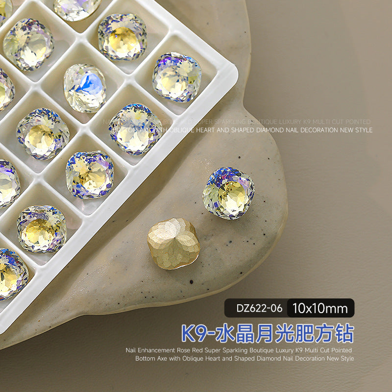 Wholesale flash pointed bottom drill magic fat square drill crystal drill ice through nail art decorative drill