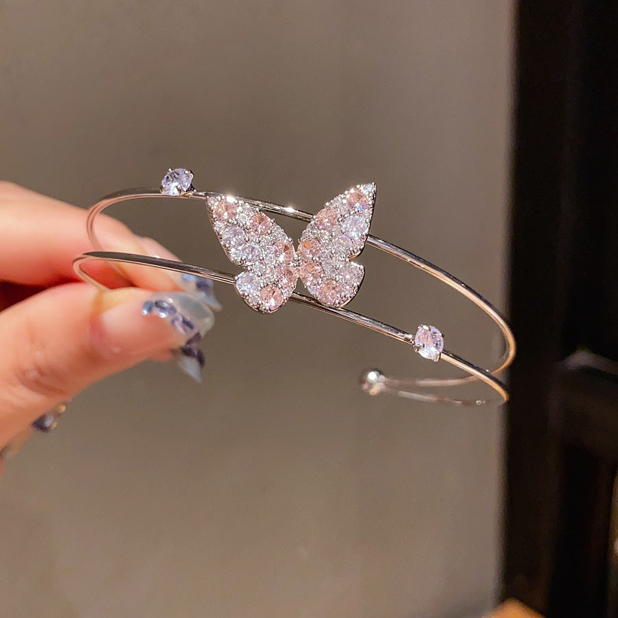 Wholesale Zircon Sparkling Large Butterfly Open Bracelet