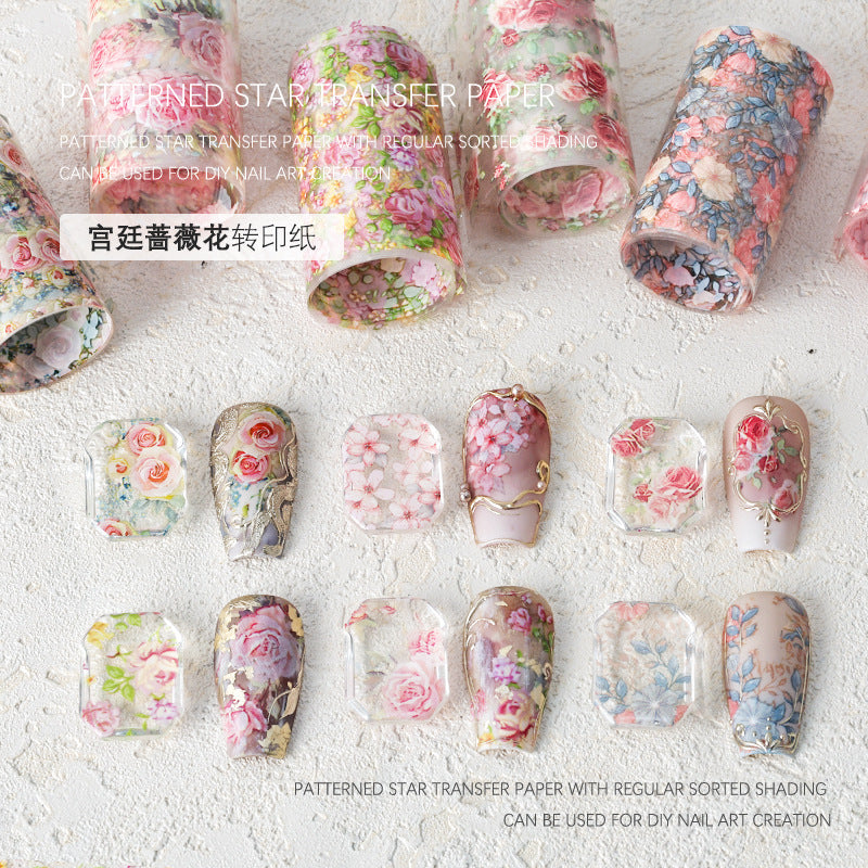 Wholesale Nail art starry sky paper transfer paper stickers palace rose flower transfer paper starry sky stickers rose flower starry sky stickers