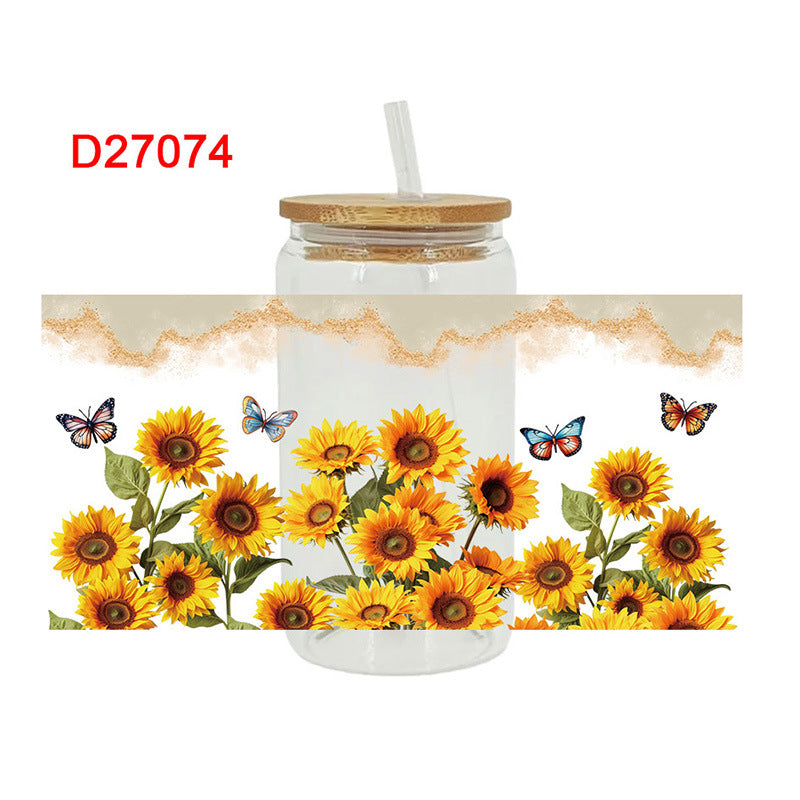 Wholesale Yellow Sunflower Butterfly 16oz Cup UV DTF Wraps