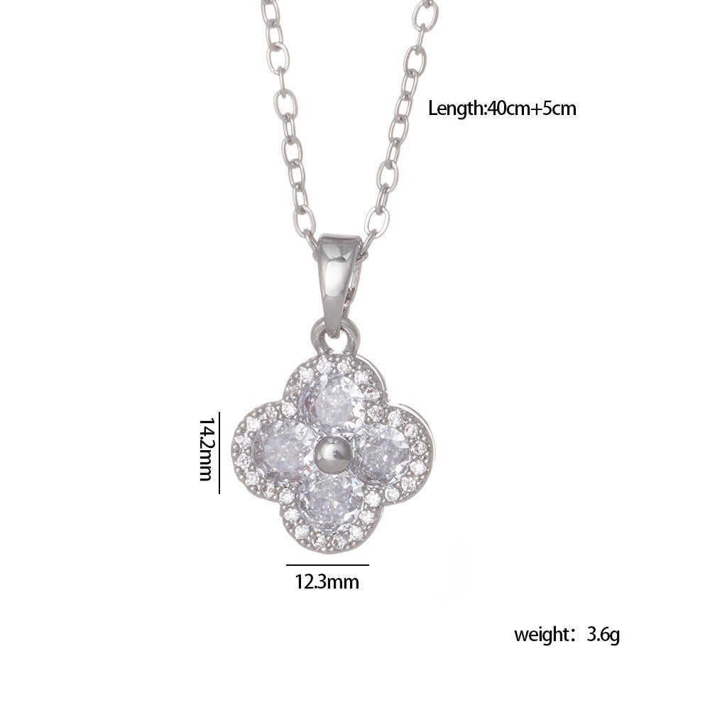 Wholesale Full Diamond Zircon Lucky Color Diamond Clover Titanium steel necklace