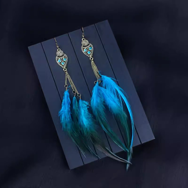 Wholesale Ethnic style super fairy high-end feather earrings