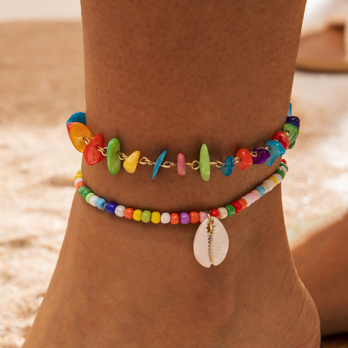 Two pieces of hand-woven anklets from shells