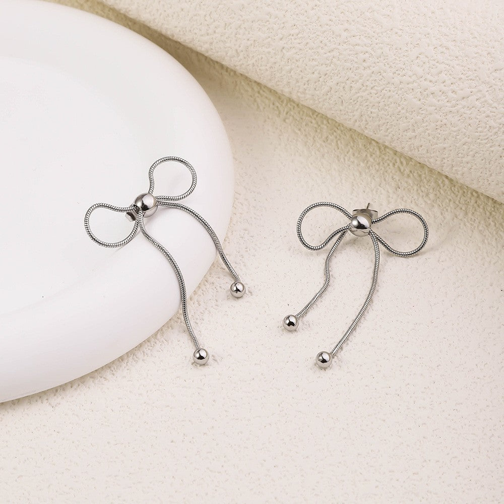 Wholesale Genuine Gold Plated Titanium Steel Heart-shaped Mirror Tassel Stainless Steel Earrings