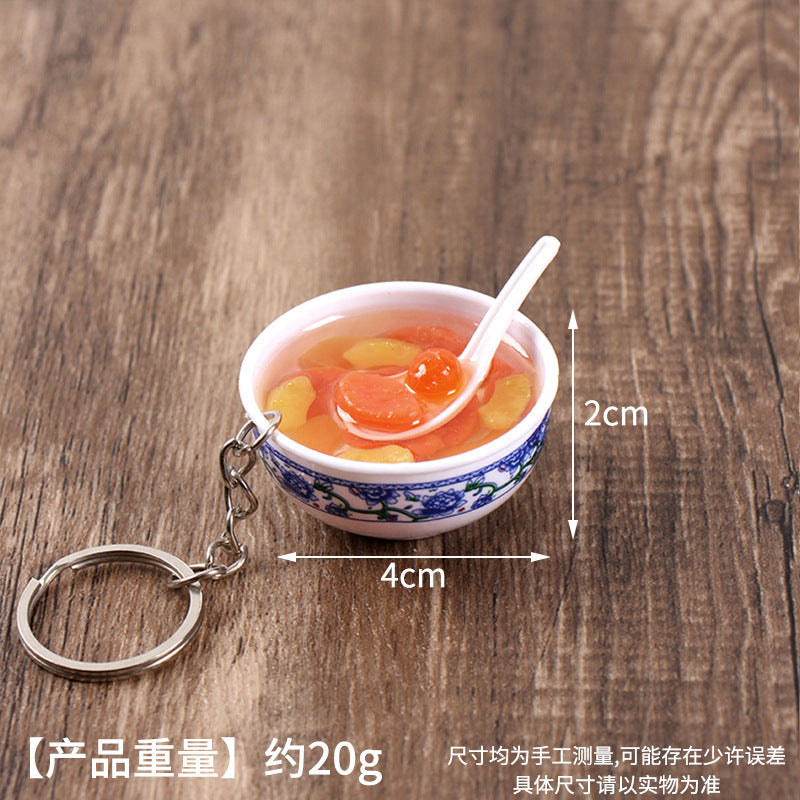 Wholesale Simulation Food 4cm Blue and White Porcelain Bowl Keychain Pendant Chinese Style Gourmet Snack Micro Food Play Model Toy