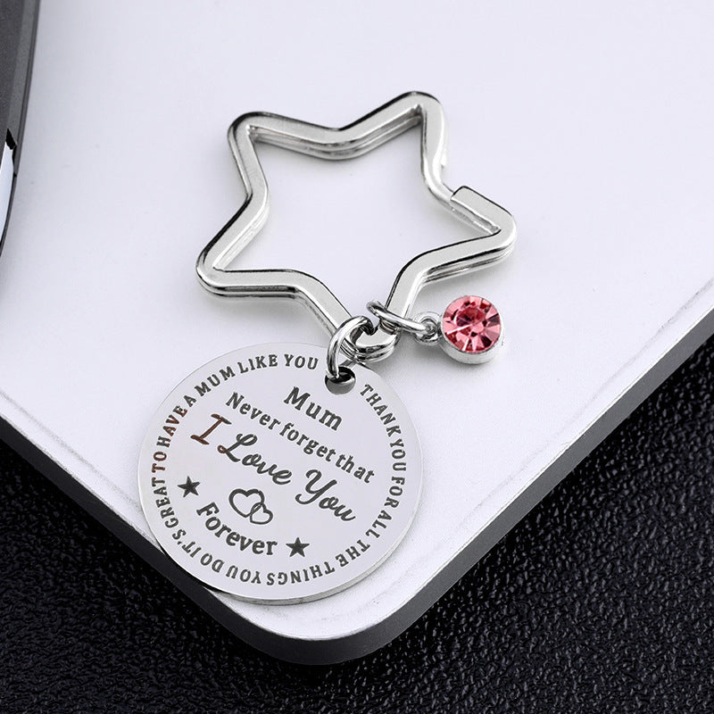 Wholesale Never forget that pink diamond pentagonal key chain