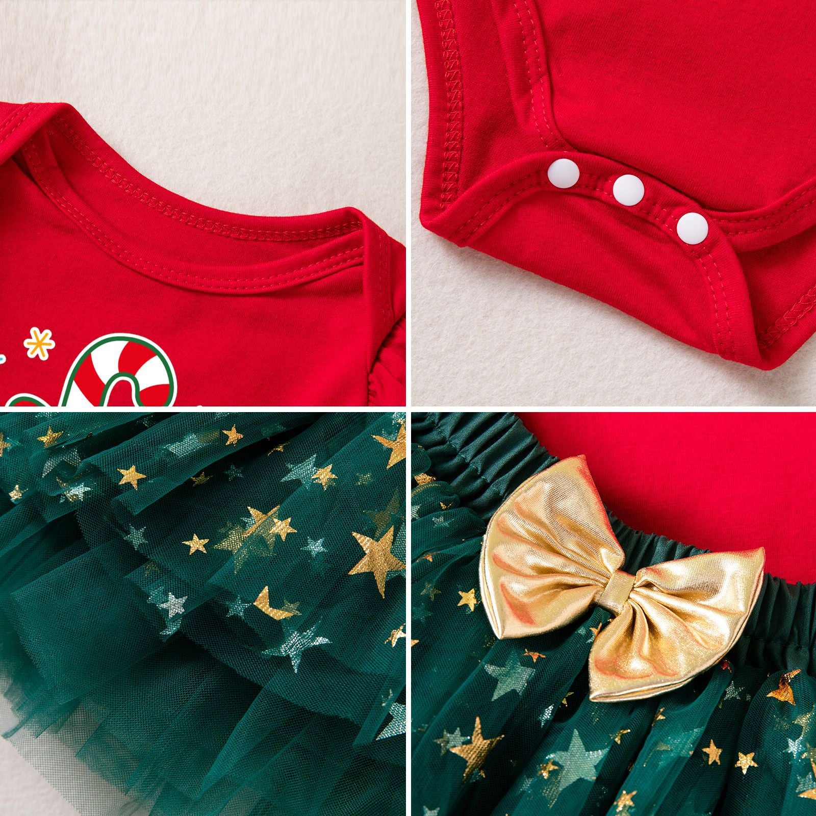 Wholesale Infant Baby Girl Christmas Dress Set Red Star Tulle Skirt 3 Piece Holiday Party Outfit