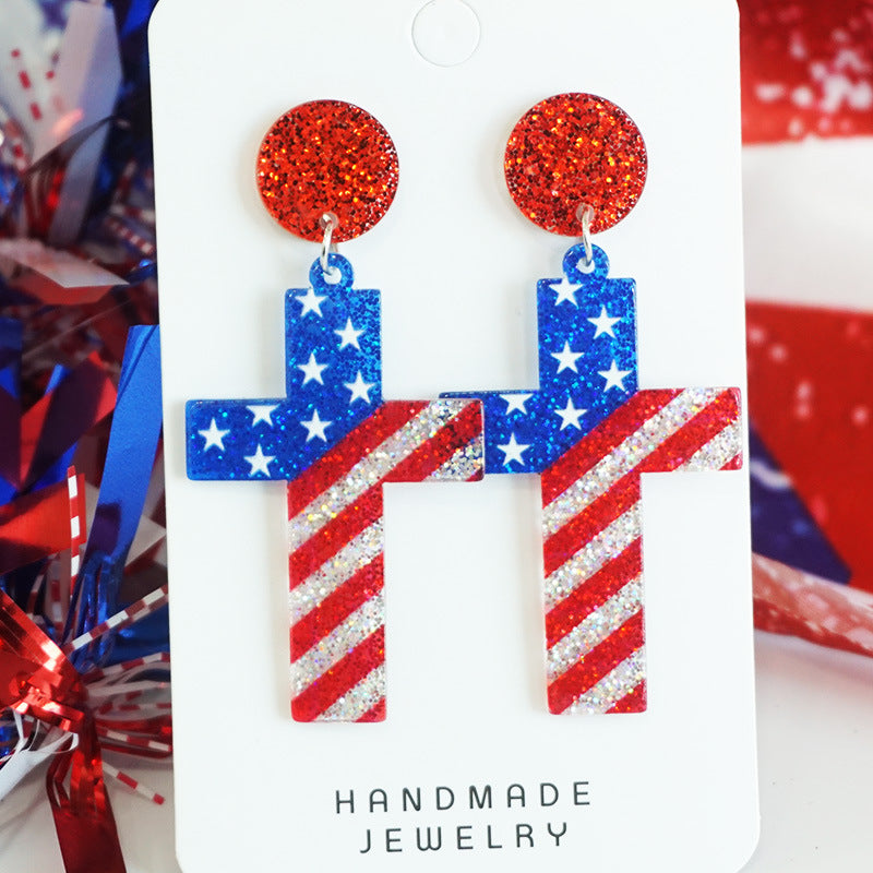 Wholesale Independence Day Shining Holiday Celebration Party American Patriotic Elements Bright Glitter Earrings