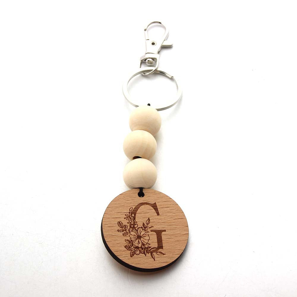 Wholesale Letter Bull Head Wooden Beads Wooden Tag Keychain