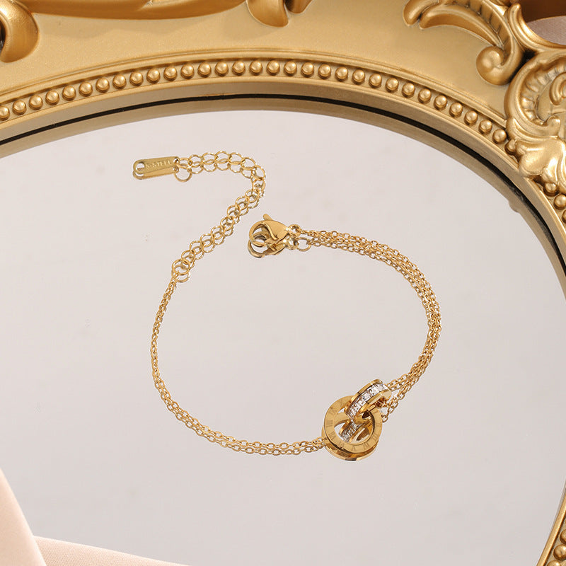 Wholesale Roman Numerals Double Ring Necklace Women S Gold Titanium Steel Trendy Everyday Jewelry Gift