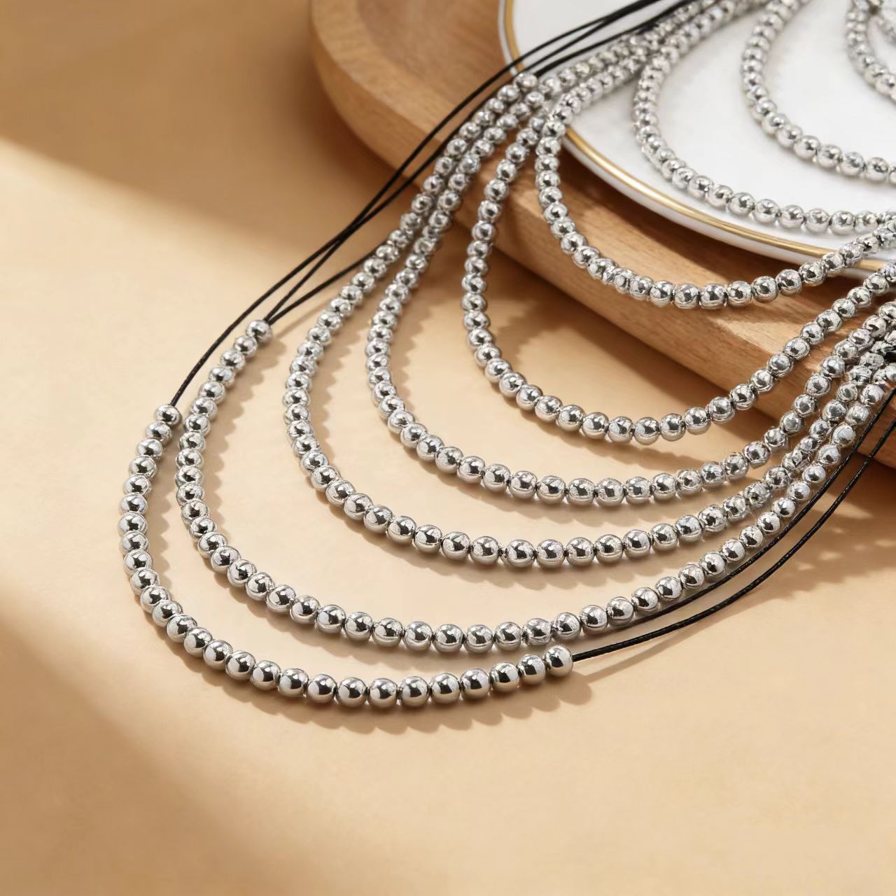 Wholesale Electroplated circular bead multi-layer layered necklace