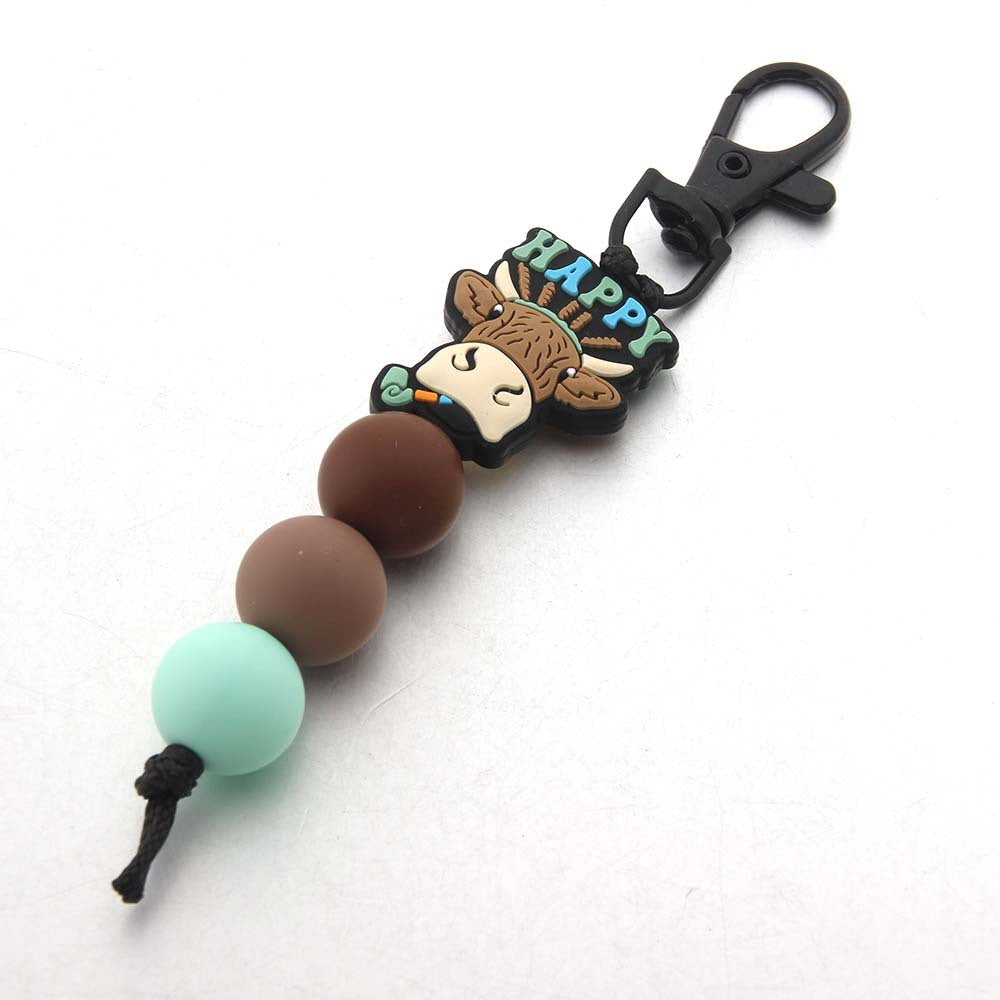 Wholesale Cartoon Animal Dwarf English Letter Bull Head Silicone Bead Keychain