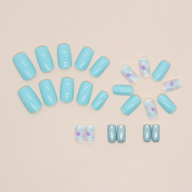 Wholesale Light Blue Haze Flower Solid Color Nail Stickers