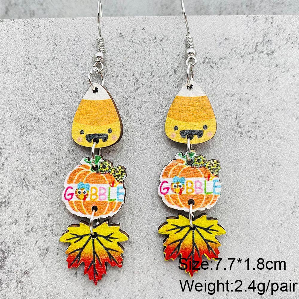 Wholesale Thanksgiving Pumpkin Maple Leaf Coffee Cup Wooden Earrings Halloween Earrings