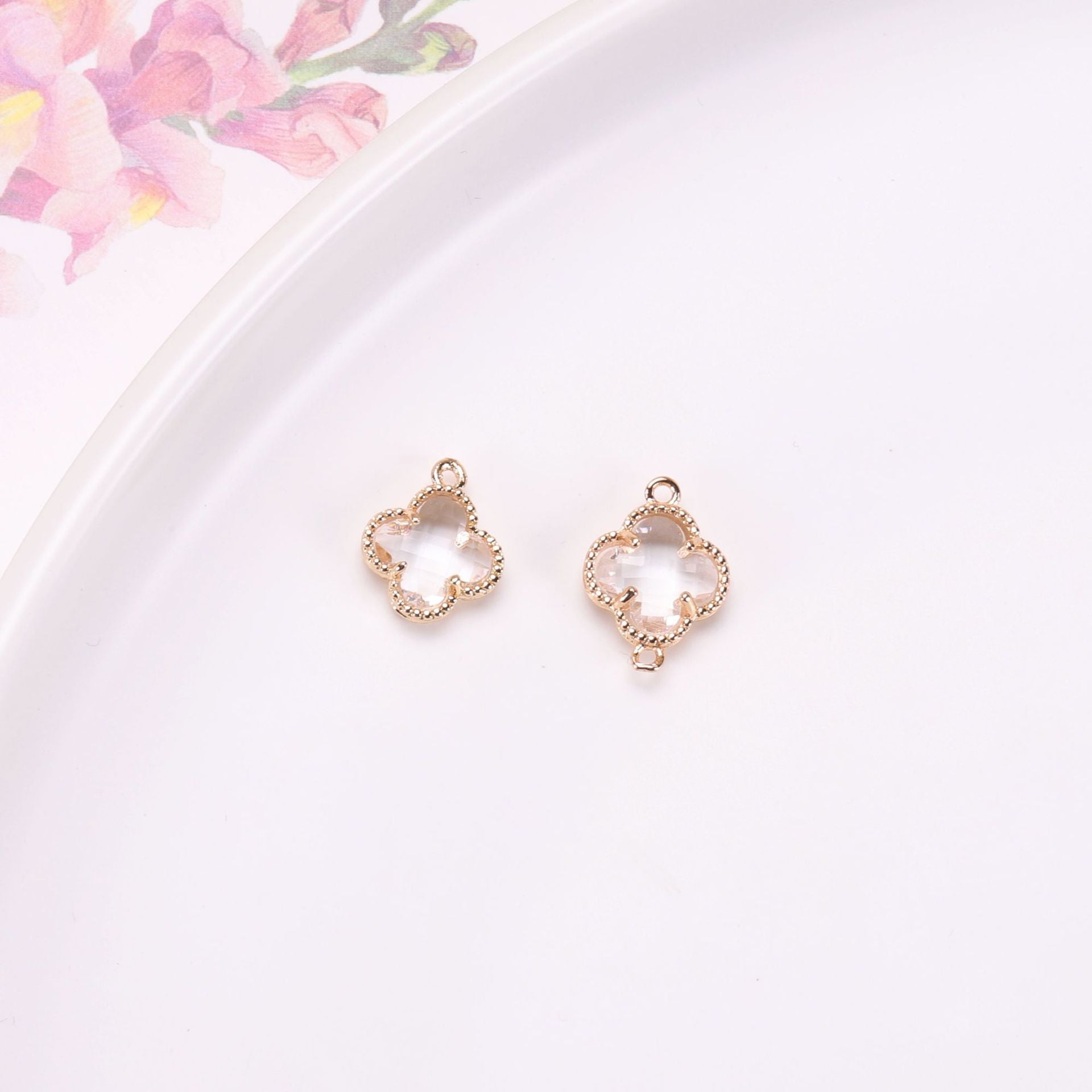 Wholesale 50pcs Crystal Double Hole Four Leaf Clover Pendant