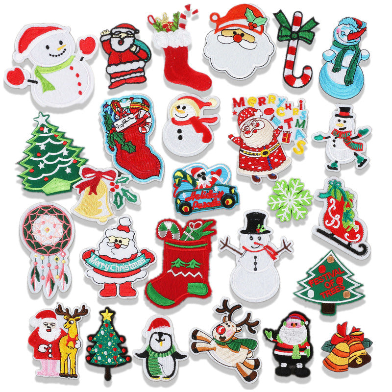 Wholesale Stylish Christmas Embroidered Patch Set Santa Snow Globe Polyester Iron On Appliques For Casual Clothing Boutique