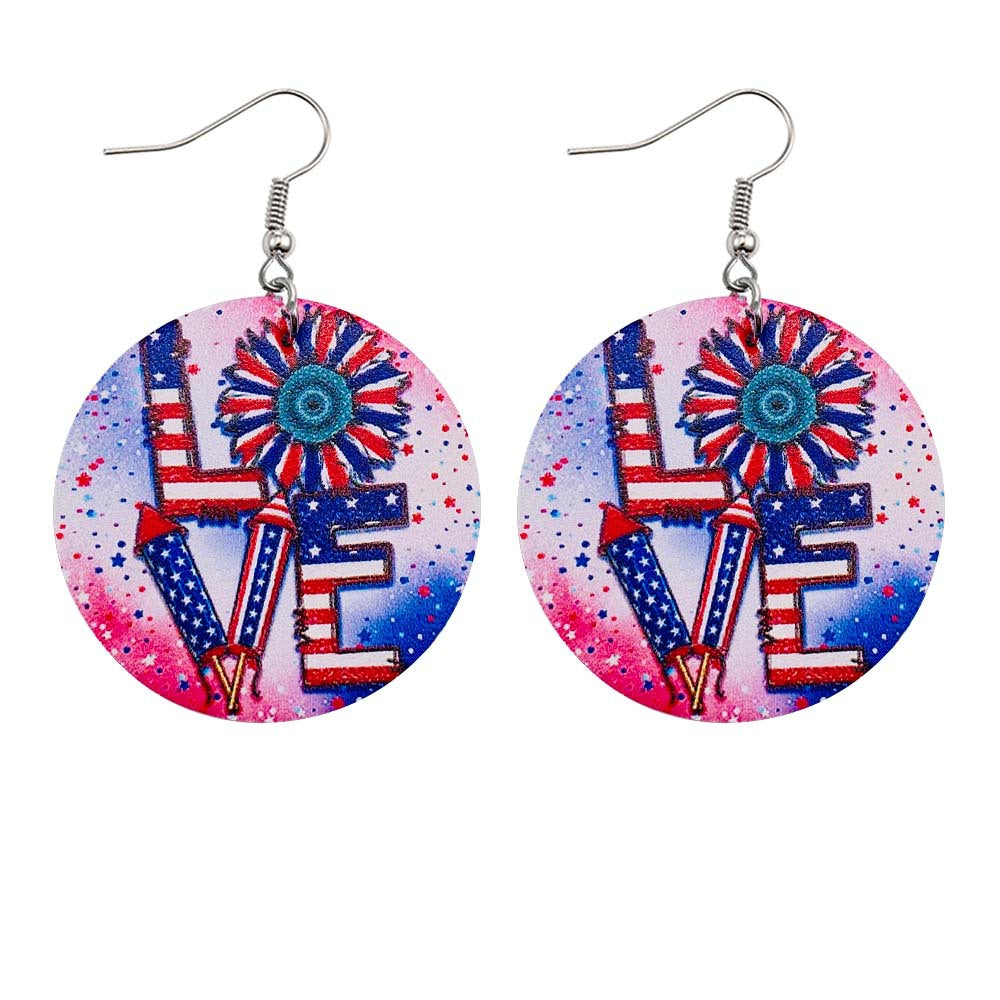 Wholesale American Independence Day Sunflower Cross Football Leather Earrings