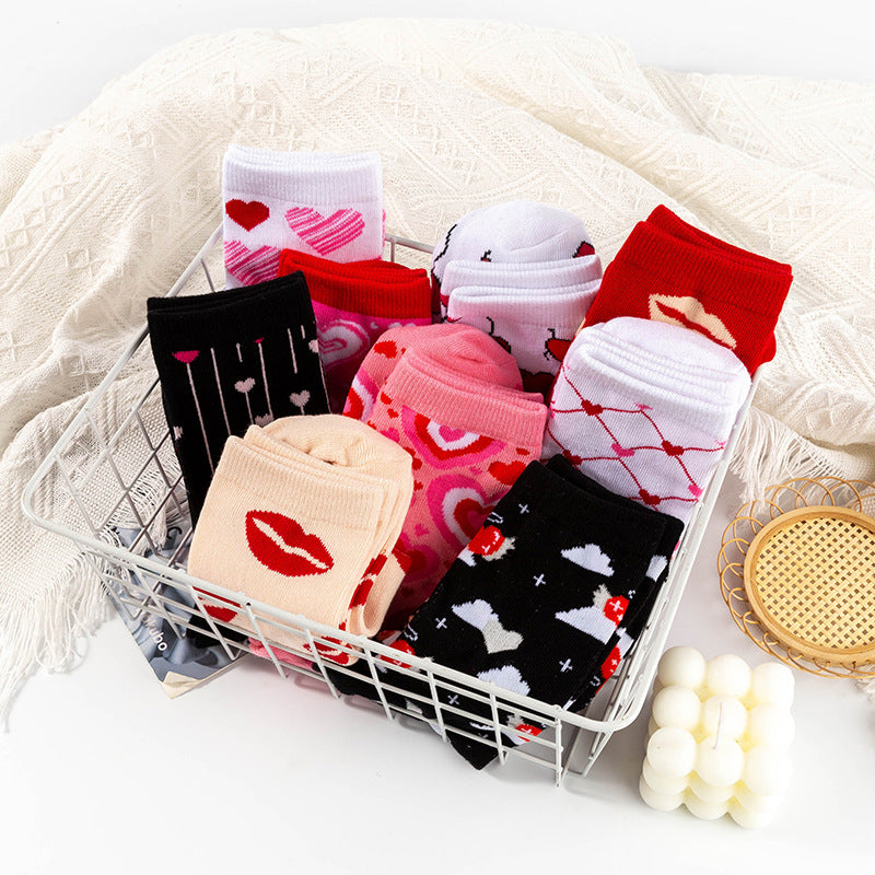 Wholesale Valentine's Day Mid-calf Knitted Love Jacquard Cotton Socks