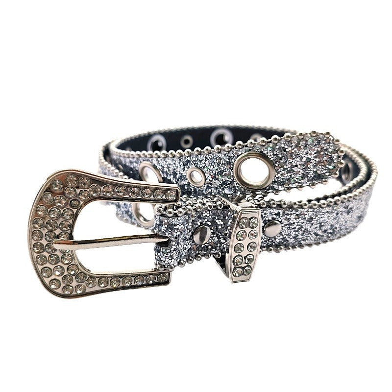 Wholesale Y2k Rhinestone Belt Pin Buckle Porous American Retro Super Flash Belt