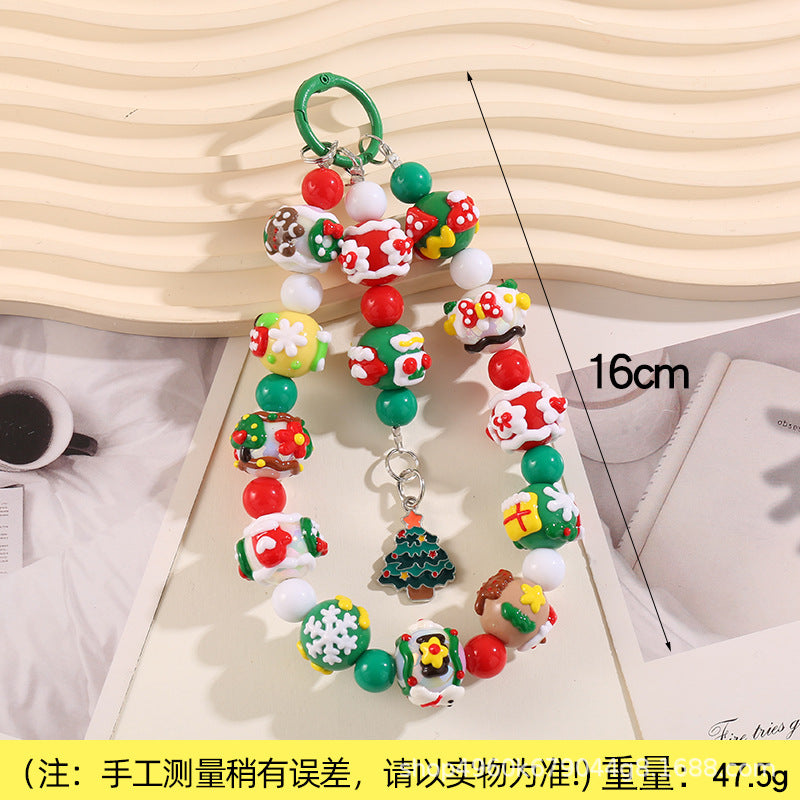 Wholesale Acrylic Beaded Keychain Christmas Santa Elk Cartoon Charm For Bag Car Key Decorative