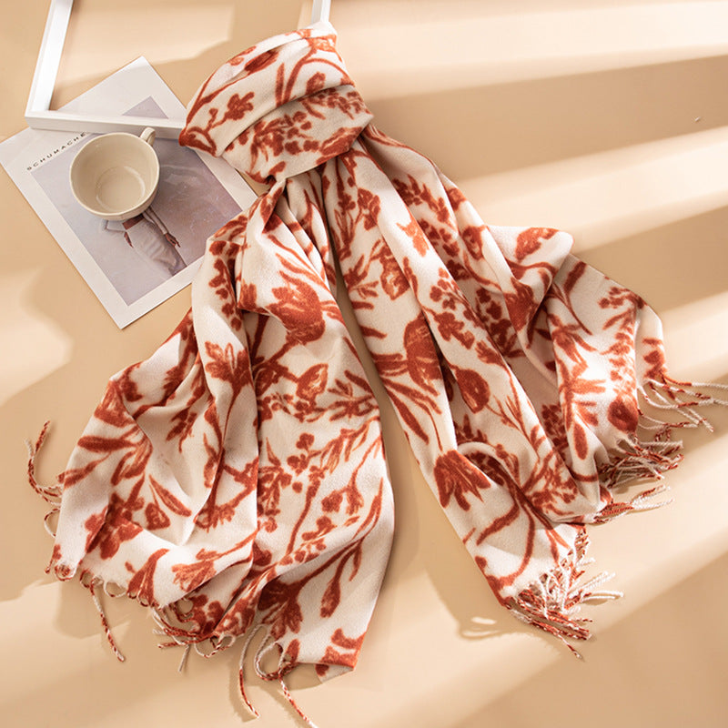 Wholesale Korean Version Sweet Girl Style Printed Warm and Thick Imitation Cashmere Scarf