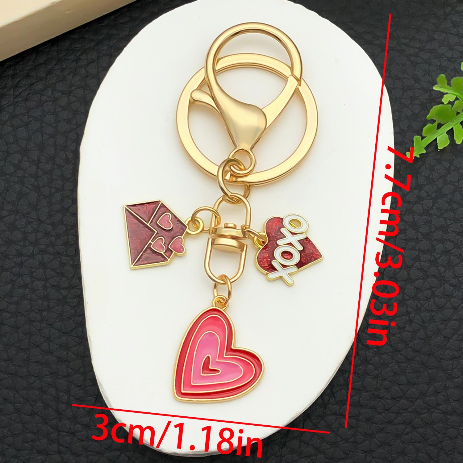 Wholesale  Valentine' s Day Oil Dripping Red Sprinkled Gold  Heart Envelope  Keychain