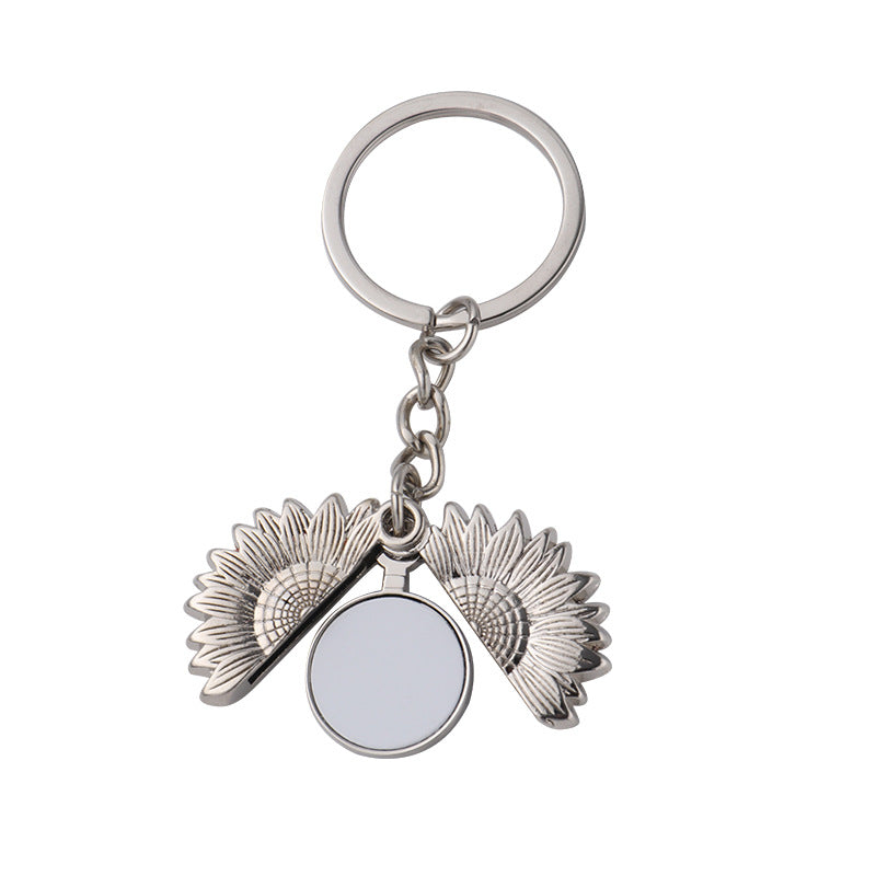 Wholesale Heat Transfer Blank Sunflower Angel Wings Metal Keychain