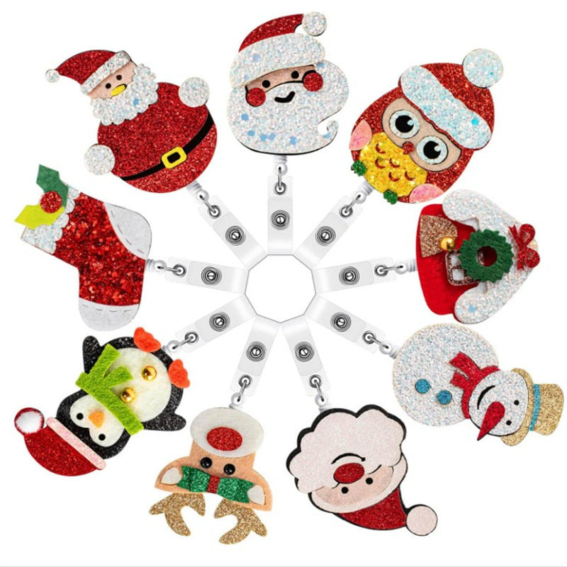 Wholesale Christmas Gift Felt 3D Santa Sock Badge Scroll Retractable Keychain