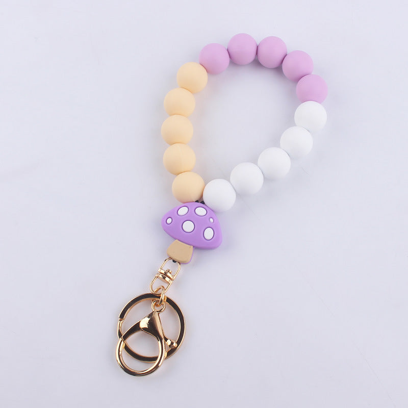 Wholesale Cartoon Silicone Mushroom Beaded Wrist Keychain