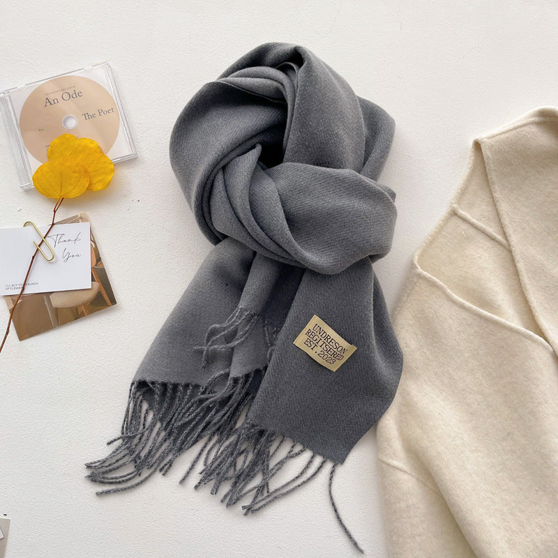 Wholesale Double-sided Solid Color Scarf for Women Autumn and Winter Thickened Imitation Cashmere Tassel Shawl