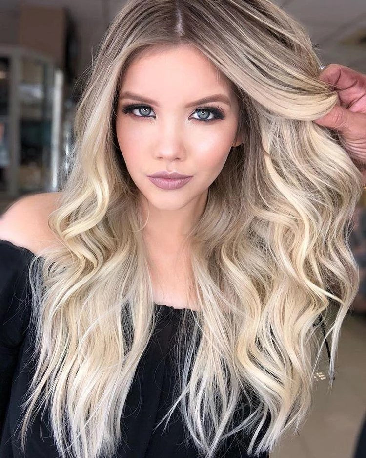 Wholesale Middle-parted gradient yellow long curly hair women's big wave rose net wig