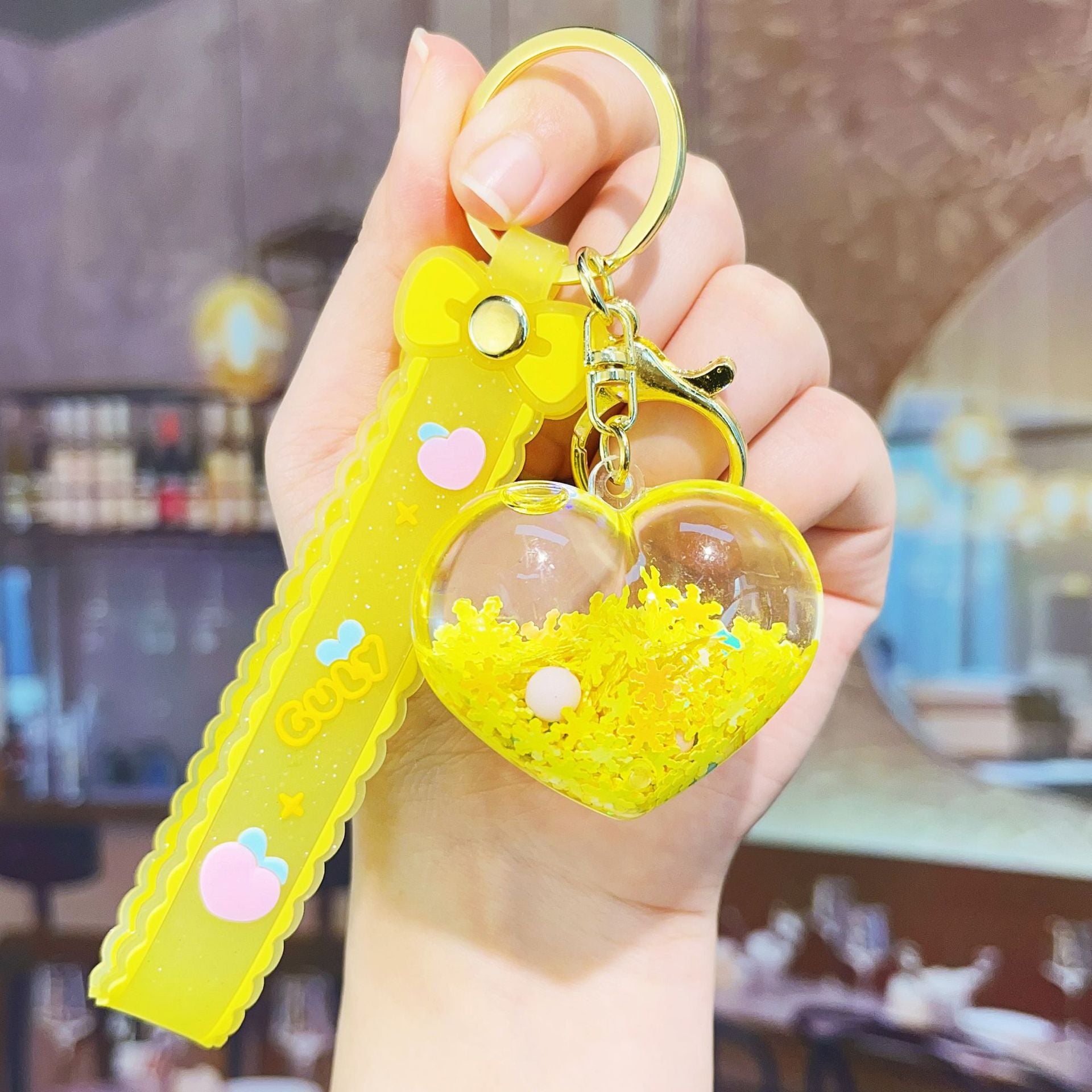 Wholesale Acrylic Light-Up Heart Glitter Keychain