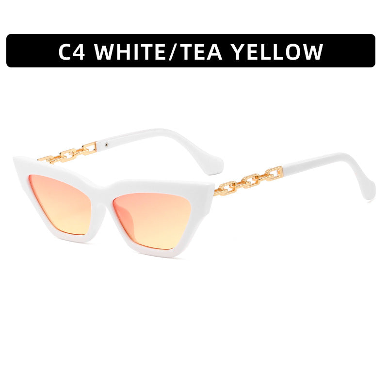 Wholesale PC Chain Cat Eye Retro Small Frame Sunglasses
